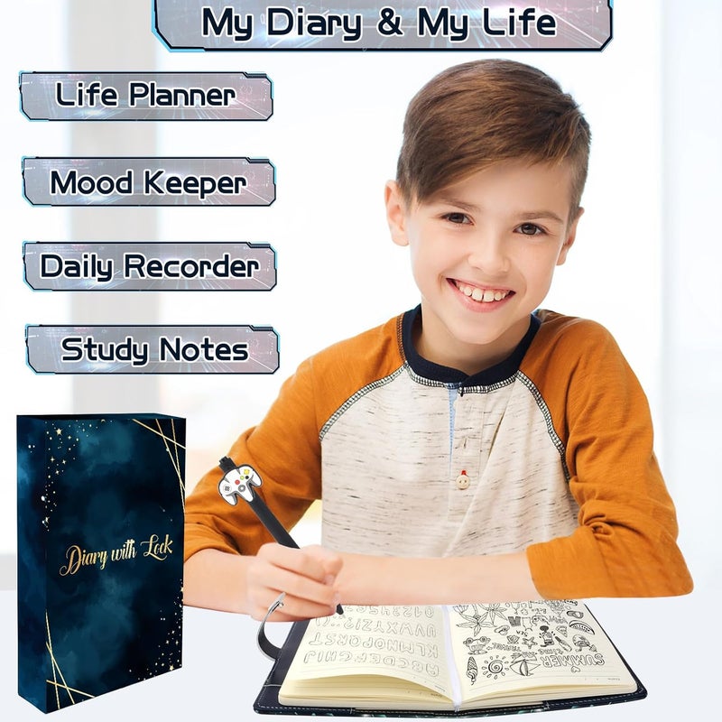 Purtarly مفكرة مع قفل للأولاد من 8-12 سنة، دفتر ألعاب مع قفل، مفكرة ألعاب فيديو للأولاد المراهقين من 10-18 سنة، هدايا عيد ميلاد للأولاد مع قلم، دفتر ألعاب للكتابة والرسم، هدايا عيد الحب للأولاد من 10 11 12 13 14 15 16 سنة - Image 3